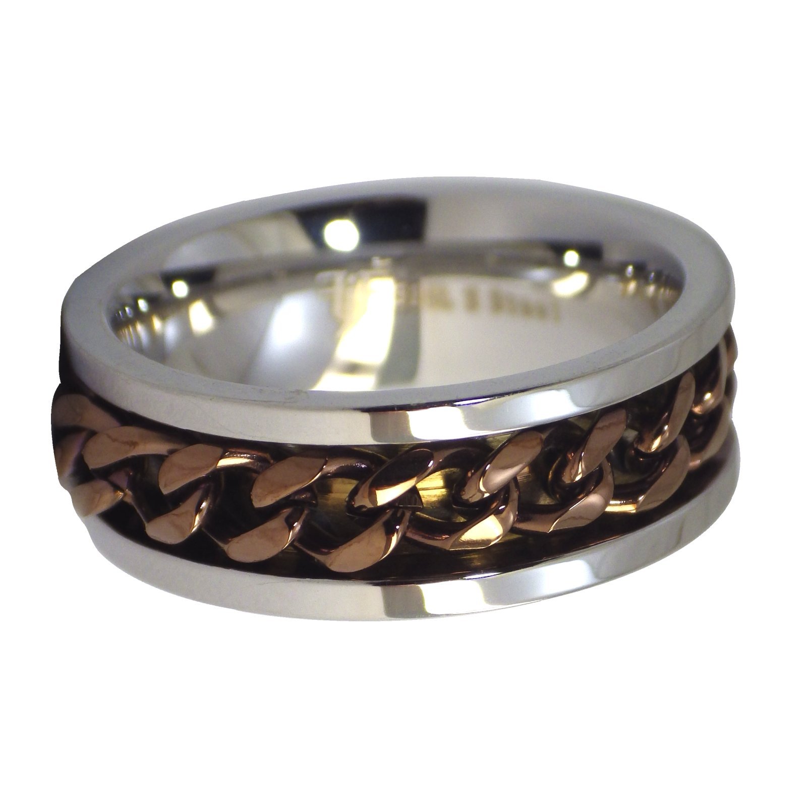 Coffee Chain Spinner Ring Mens Womens Stainless Steel Fidget Band Sizes 6.5-15