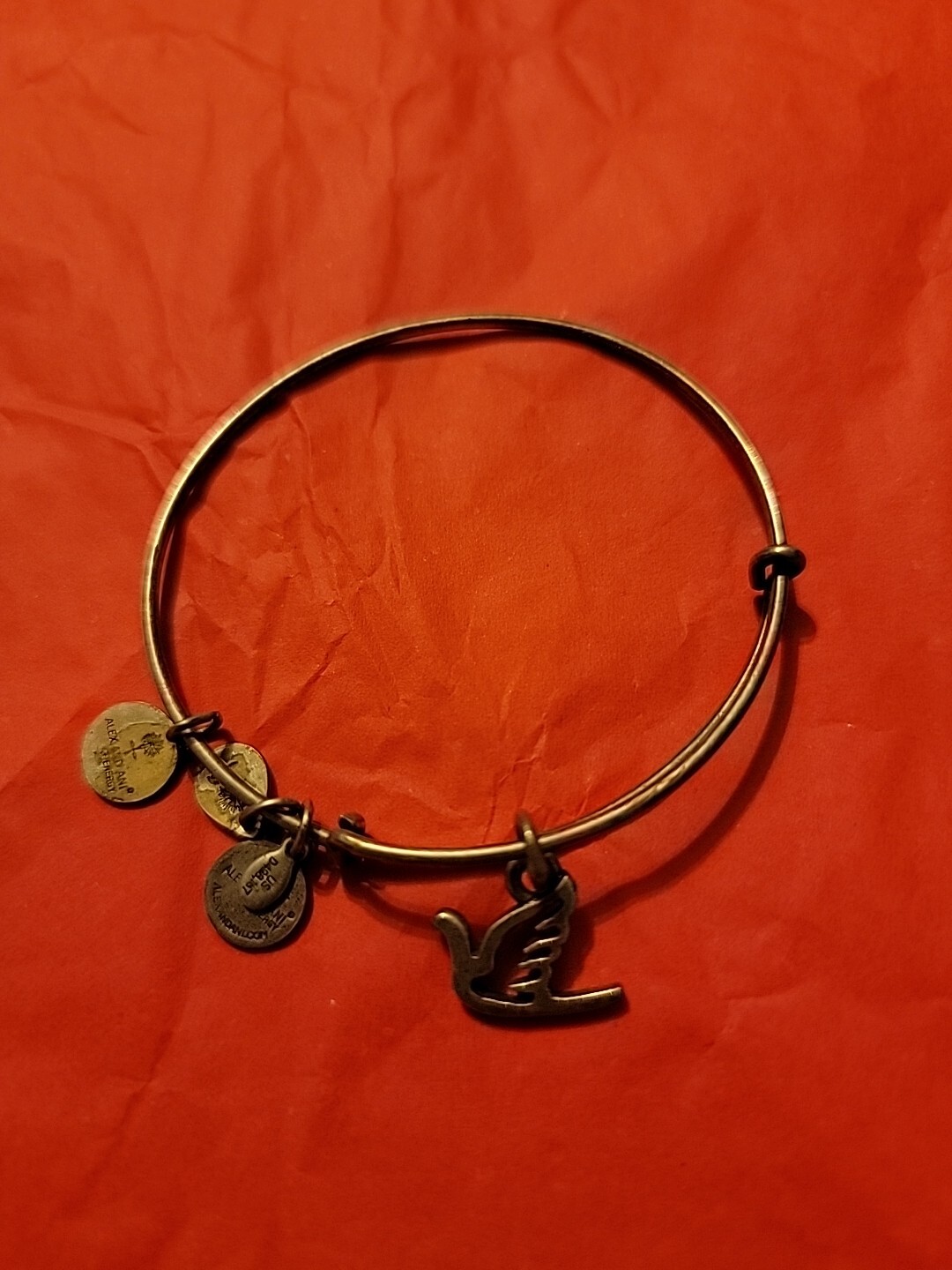Alex and Ani Dove Free Bird Charm Expandable Silver Tone Bangle Bracelet