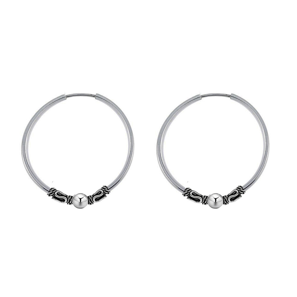 925 Sterling Silver Oxidized Tribal Bali Endless Hoop Earrings for Women & Girls
