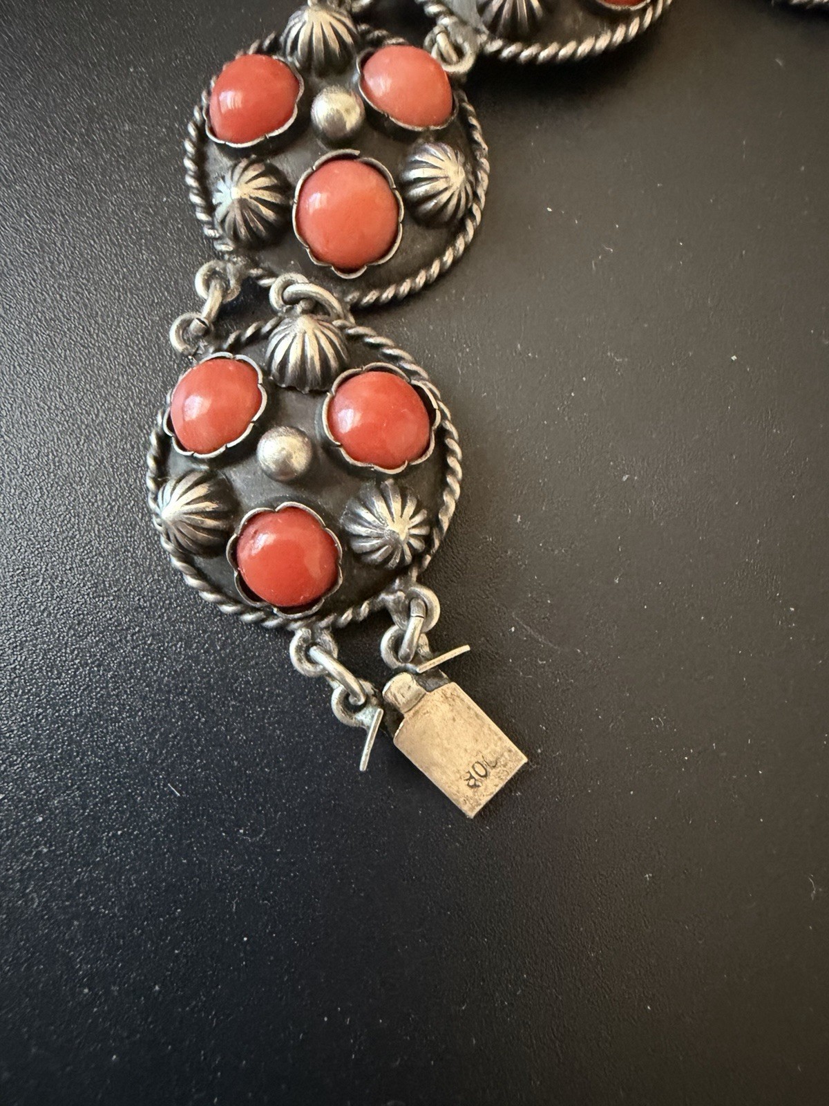Antique 800 silver natural Mediterranean coral bracelet.