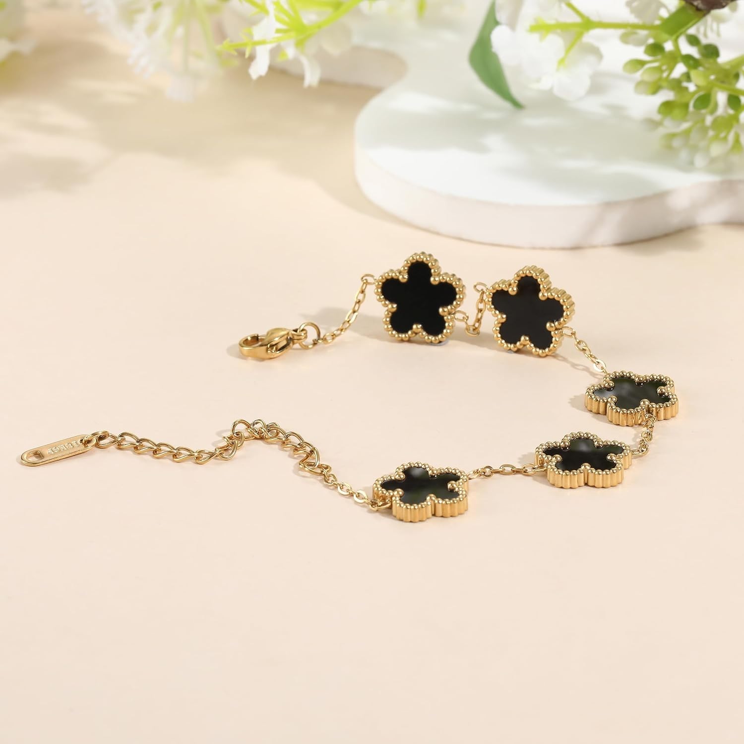 TICVSS Four Leaf Clover Bracelet for Women 18K Gold Plated Stainless Steel Lu…
