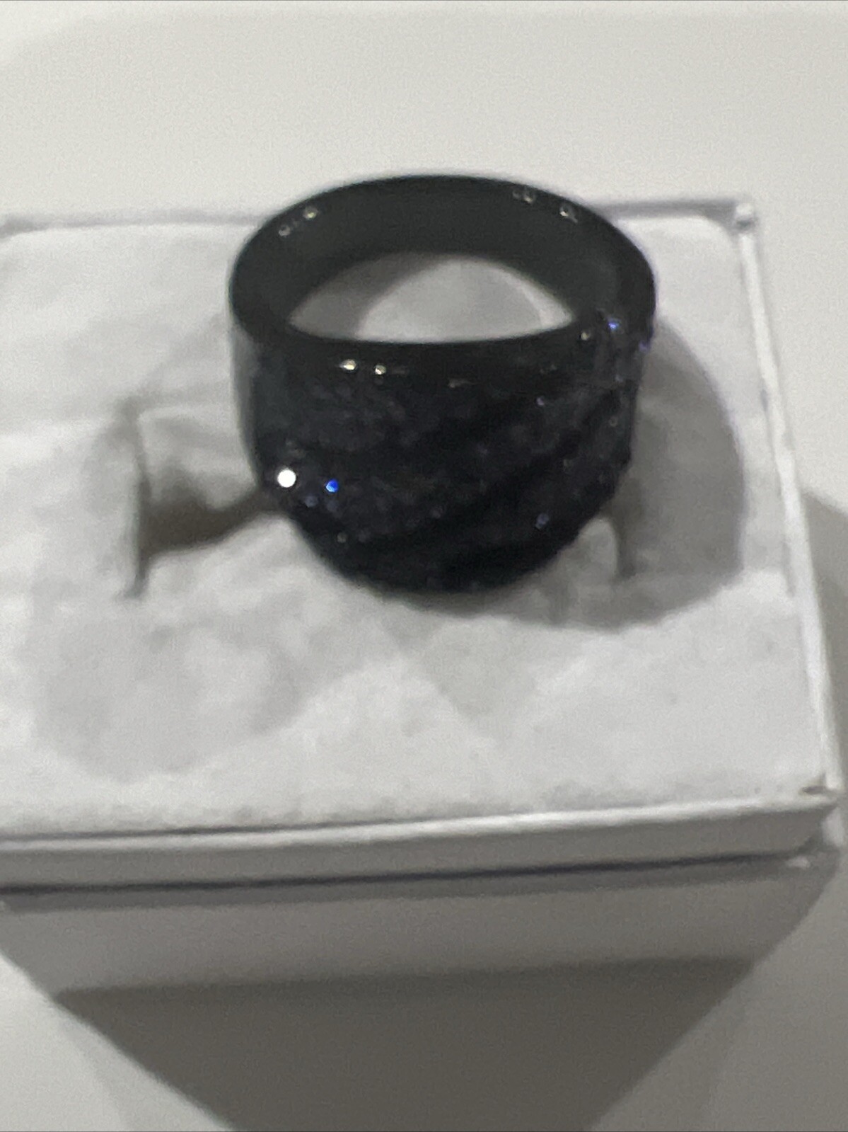 TK316 Ring Tusk Stainless Steel Black With Shiny Stones