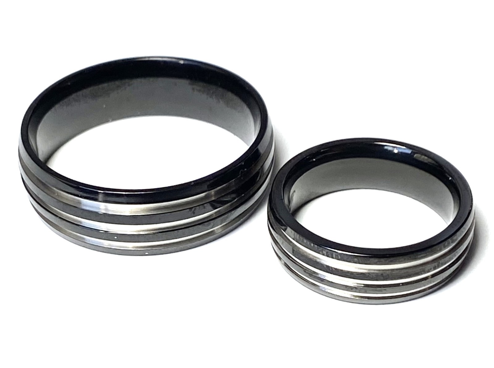 Solid Titanium Black Ring Triple Stripe Size 5,6,7,8,9,10,11,12,13,14 (FL43)