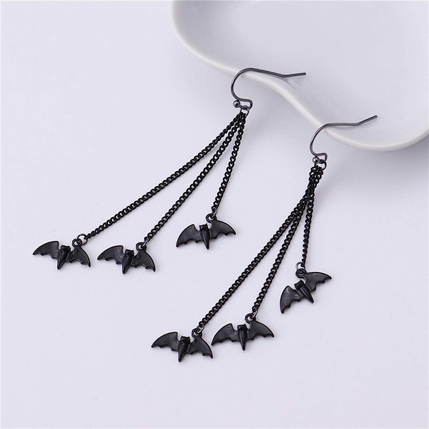 Black Bat Goth Dangle Earrings – Halloween, Punk Earring Jewelry – Vampire
