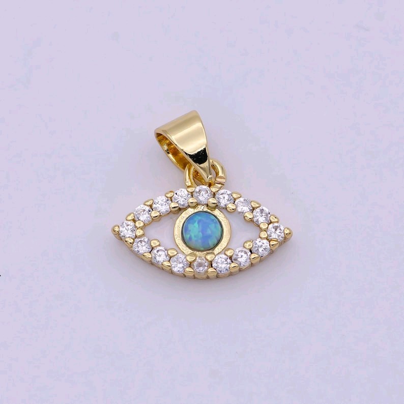 Evil eye micro pave blue opal charm – evil eye cubic zirconia wholesale pendant