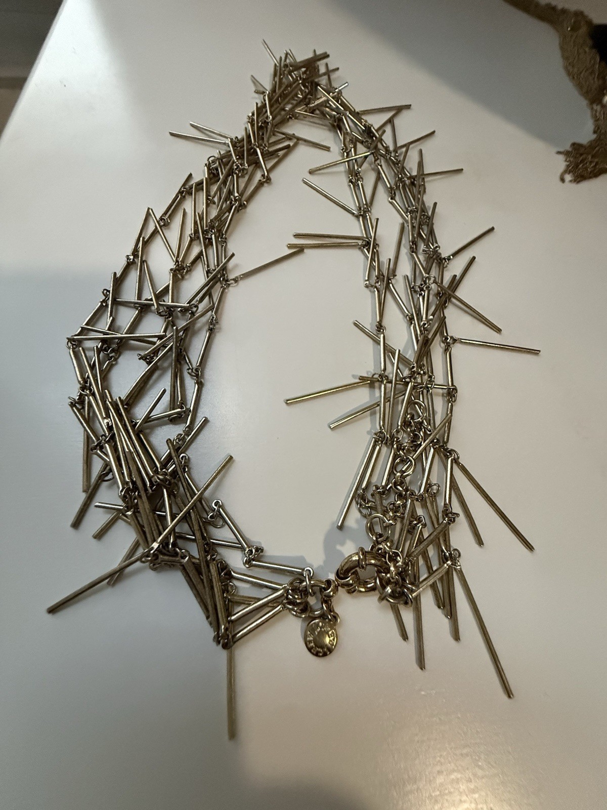 J Crew Five Gold Tone Multi Layer Spiky Nails Statement Necklace