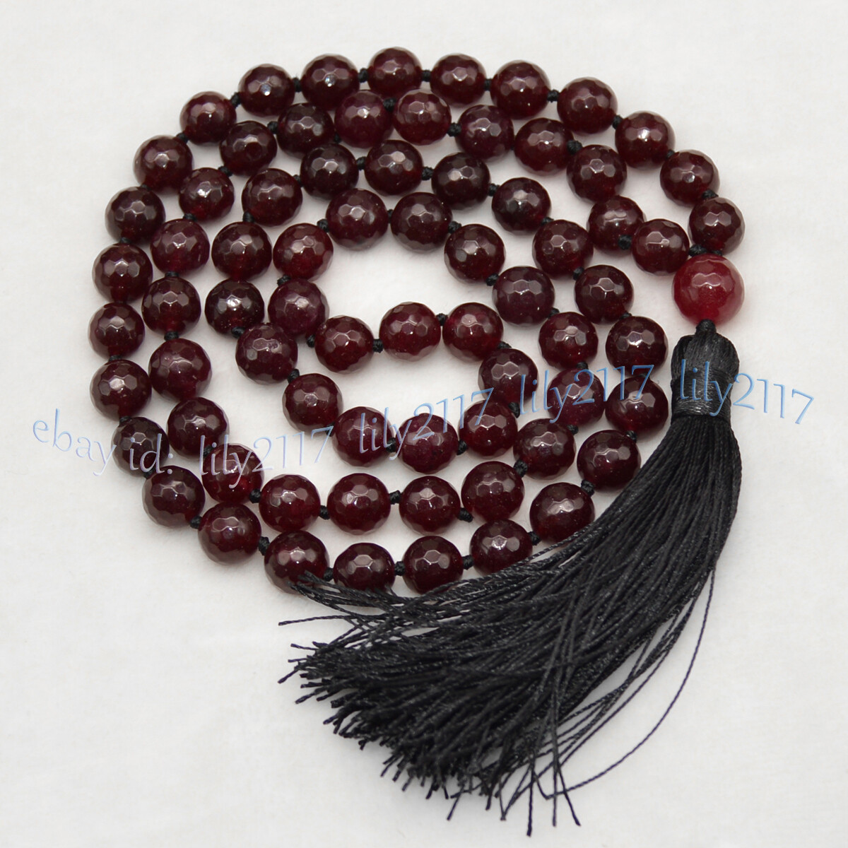 Faceted Dark Red Garnet 108 Prayer Beads Mala Necklace Tibet Buddhist Meditation