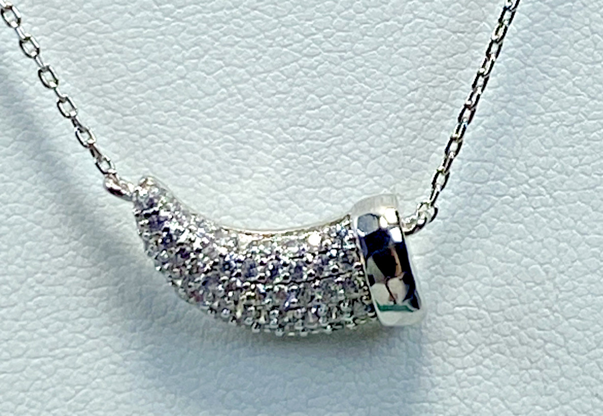 JARDIN Pave Horn Silver Tone Necklace 16″ + 3″ NWT