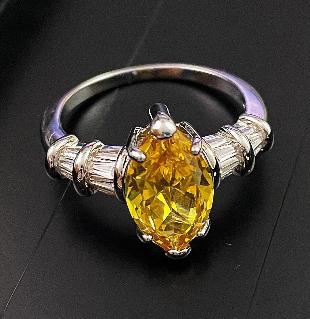 Stunning Marquise Cut Canary Yellow Fashion Ring New