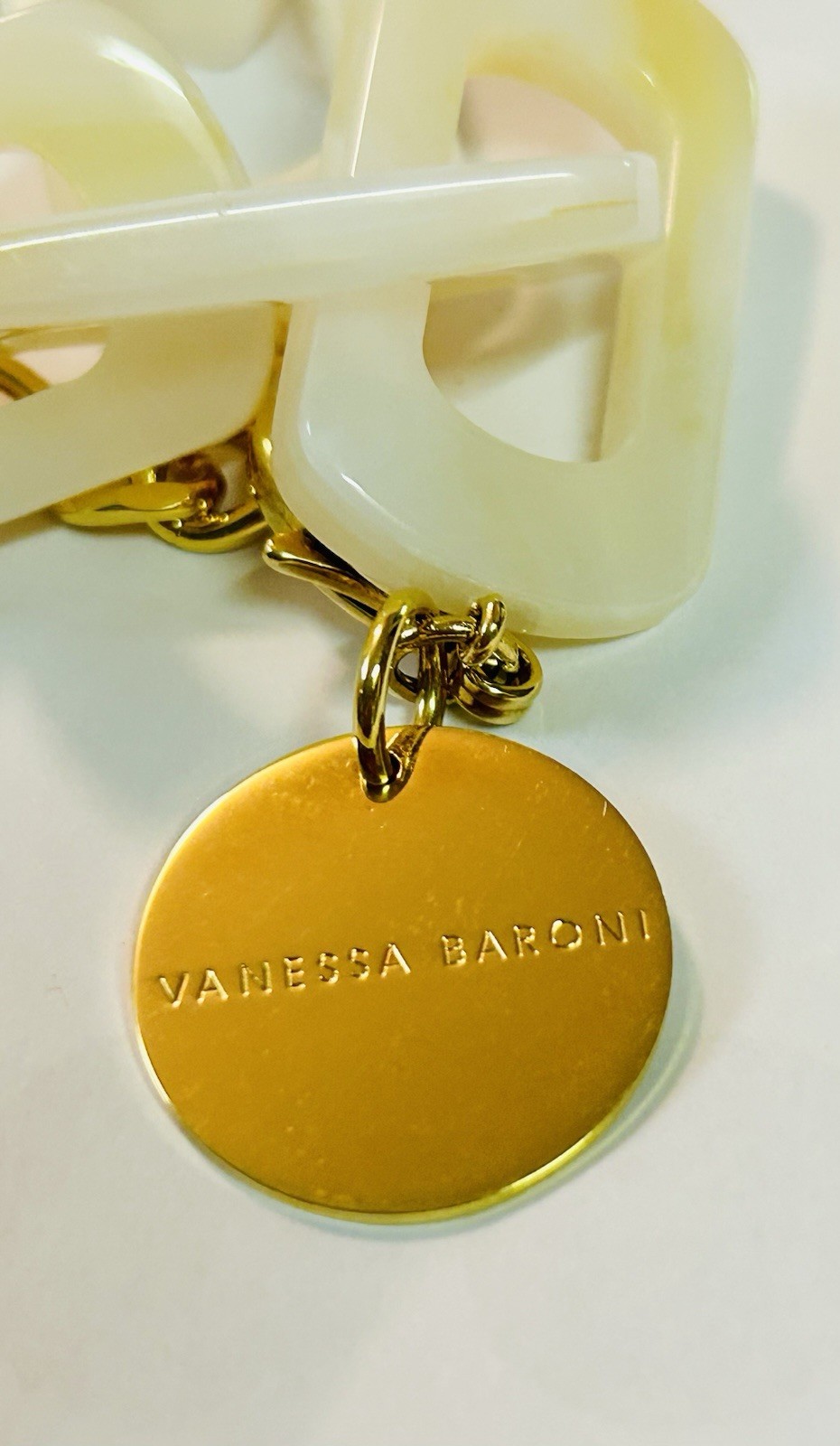 Vanessa Baroni necklace-marble acetate colorway flat chain link-gold plate