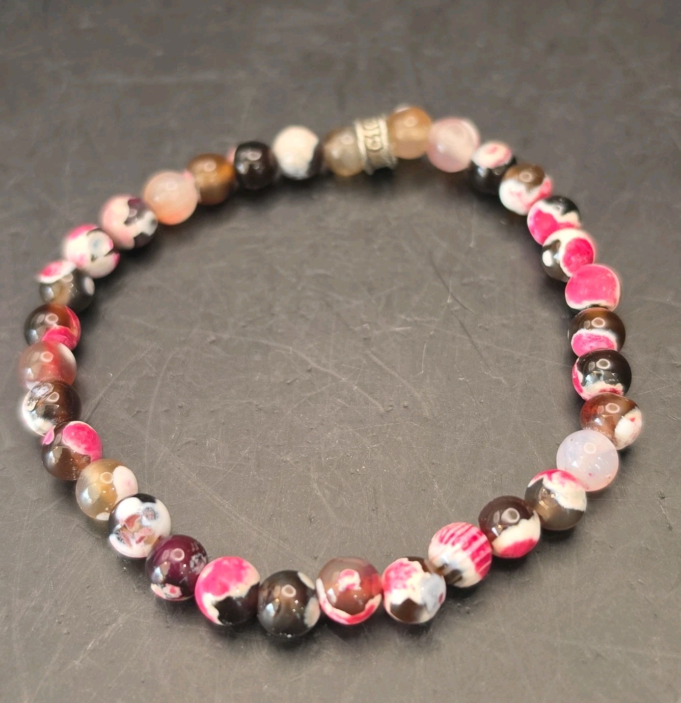Chavez For Charity Pink Crackle Fire Agate Beaded Stretch Stacking Bracelet CFC