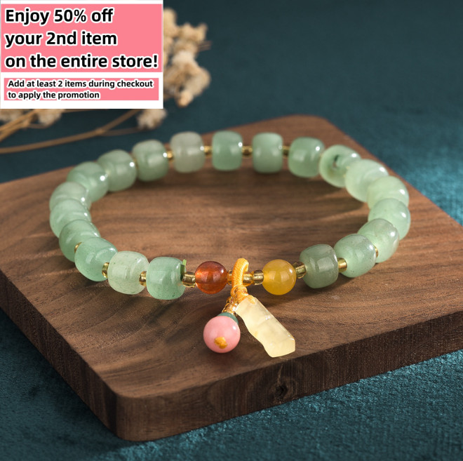 Green Jade Citrine Round Beads Charm Bracelet Healing Chain Dainty Gemstone