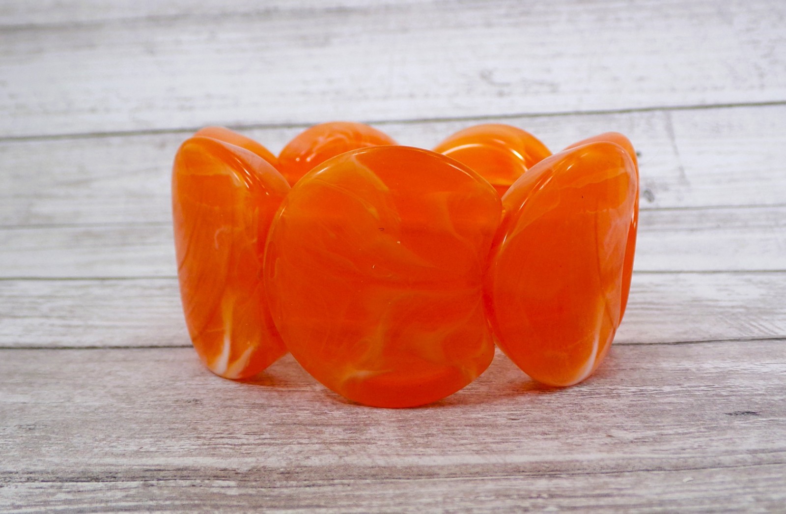 Orange Wide Chunky Stretch Statement Bracelet Bold Fashion Colorful Jewelry New