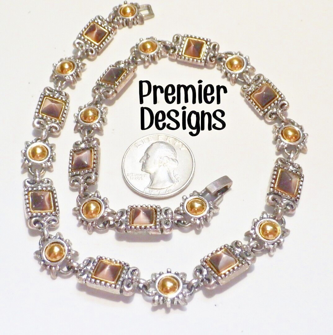 Signed PREMIER DESIGNS “Blaine” Ornate Round/Square Link Necklace 17″ 2004