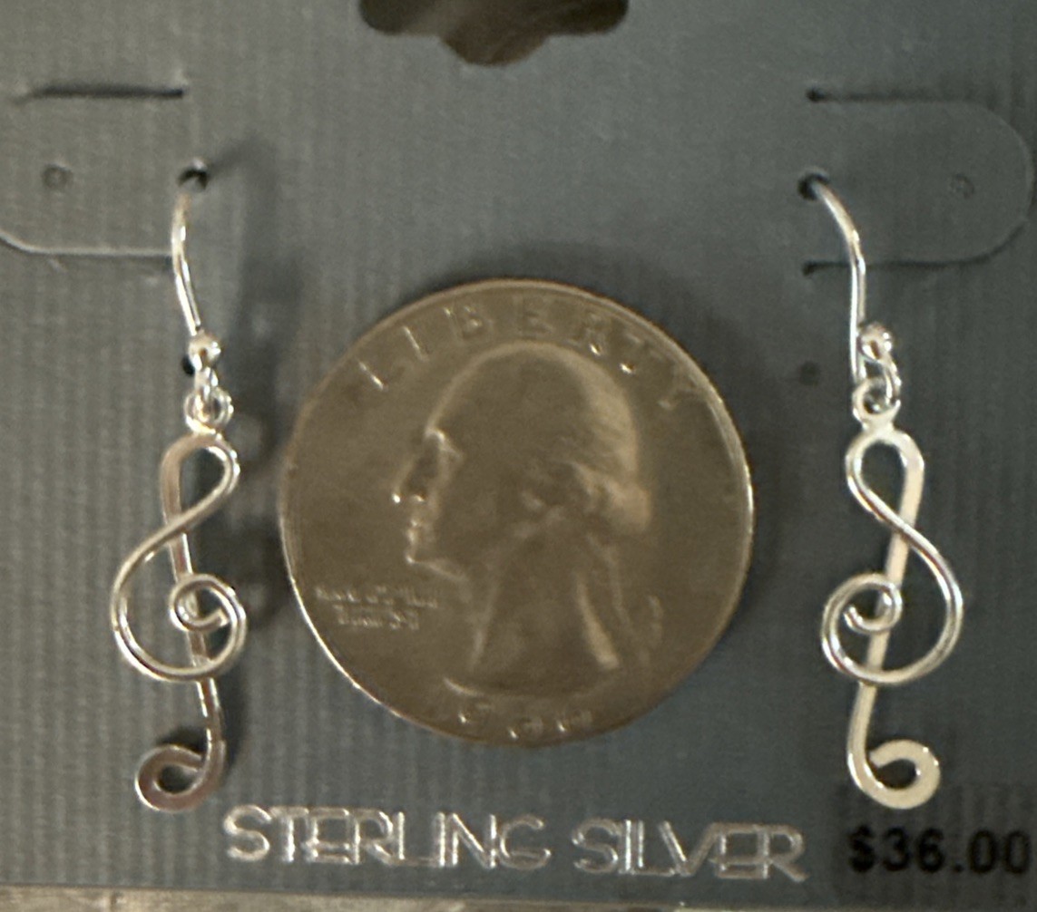 Treble Clef Music Note Dangle Earrings – Sterling Silver – New Belk