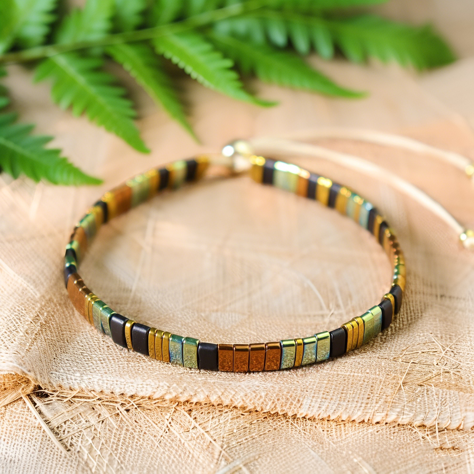 Simple Bohemian Tila Flat Woven Stripe Beads American Beaded Minimalist Bracelet