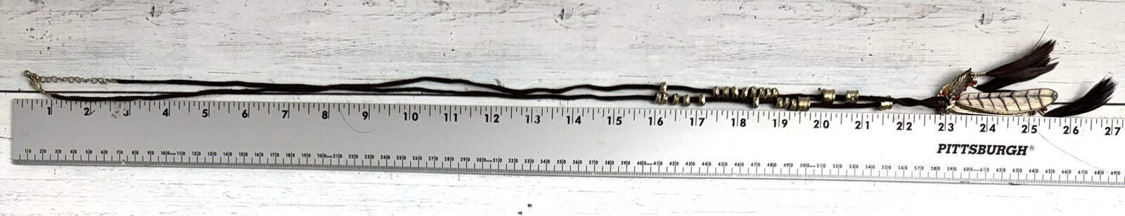 Indian Feather Tassel Necklace Brown Red 46”