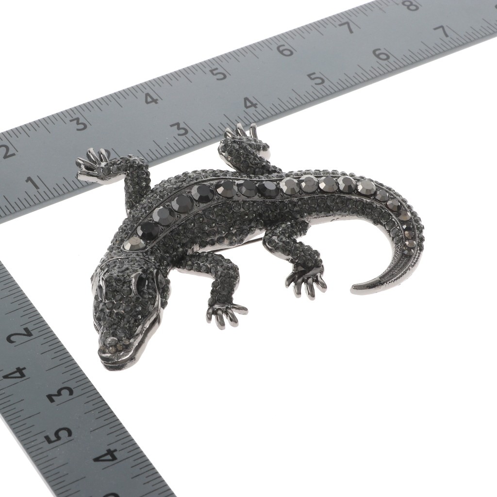 Hematite Tone Alloy Metal Large Alligator Rhinestone Brooch P1626-HBD