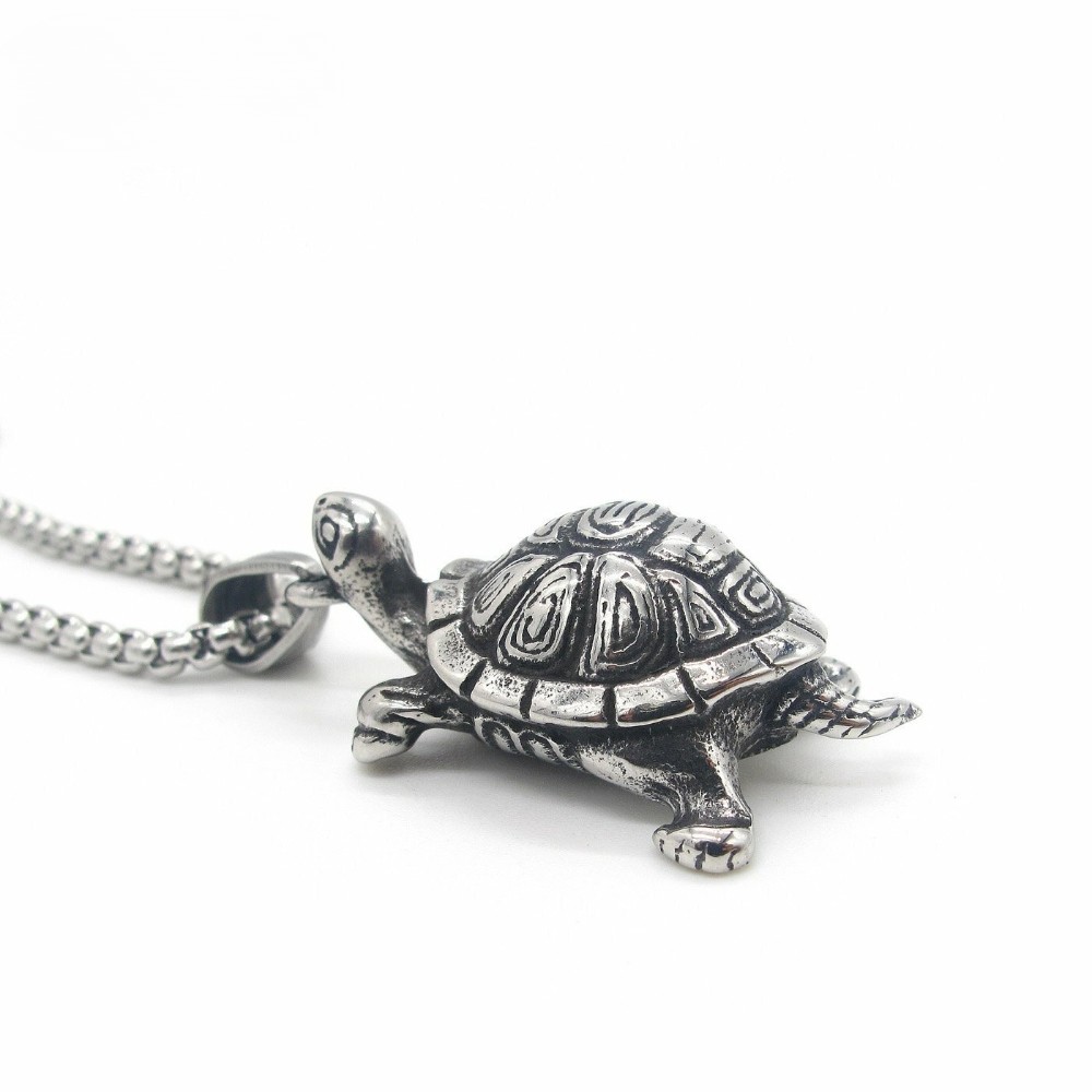 Steel Chain Stainless Steel Mens Turtle Tortoise Pendant Necklace Jewelry Silver