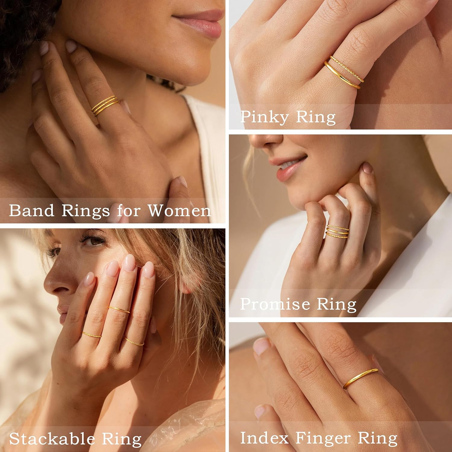 Gold Rings for Women Non Tarnish, Dainty 14K Gold Plated Stackable Thin Thumb Ri