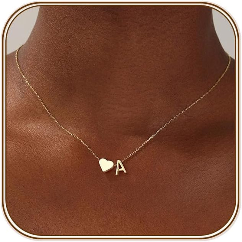 Heart Initial Necklace for Women Teen Girls – 18K Gold Plated Letter A-Z Pendant