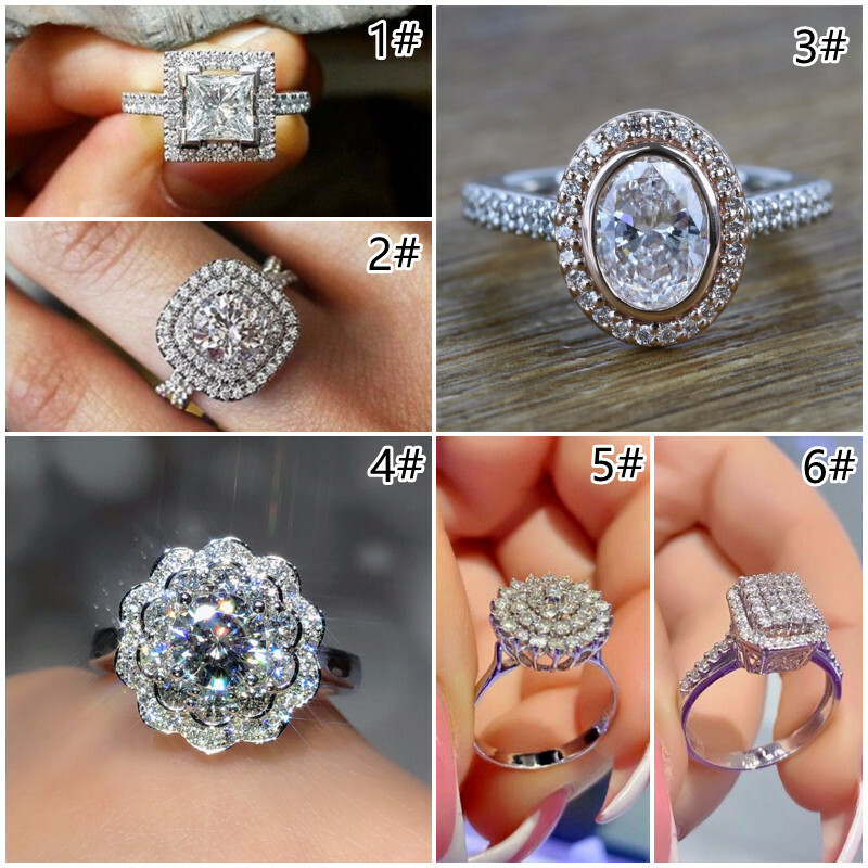 925 Silver Filled Ring Women Cubic Zircon Jewelry Romantic Wedding Gift Sz 6-10