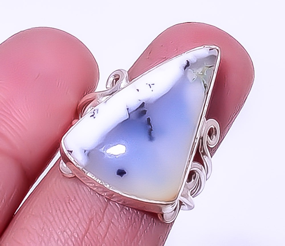 Dendritic Opal Gemstone Silver Handmade Jewelry Ring s.7 A348