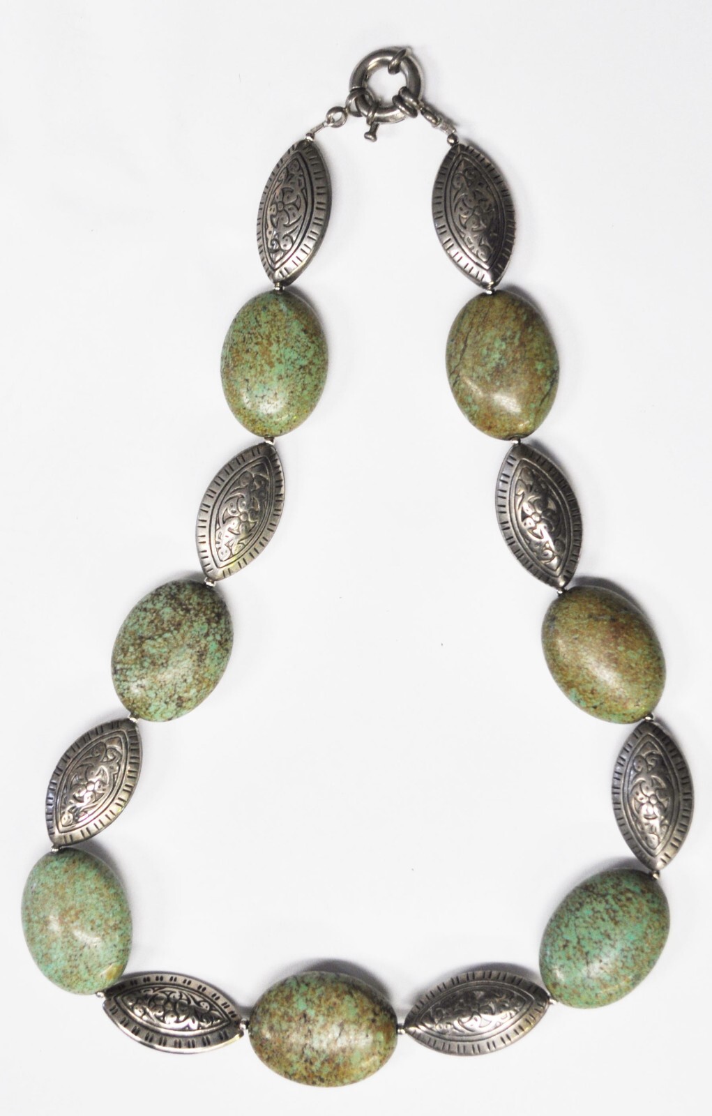 Silver Plated Oval Green Turquoise Necklace 22mm 19-1/2″