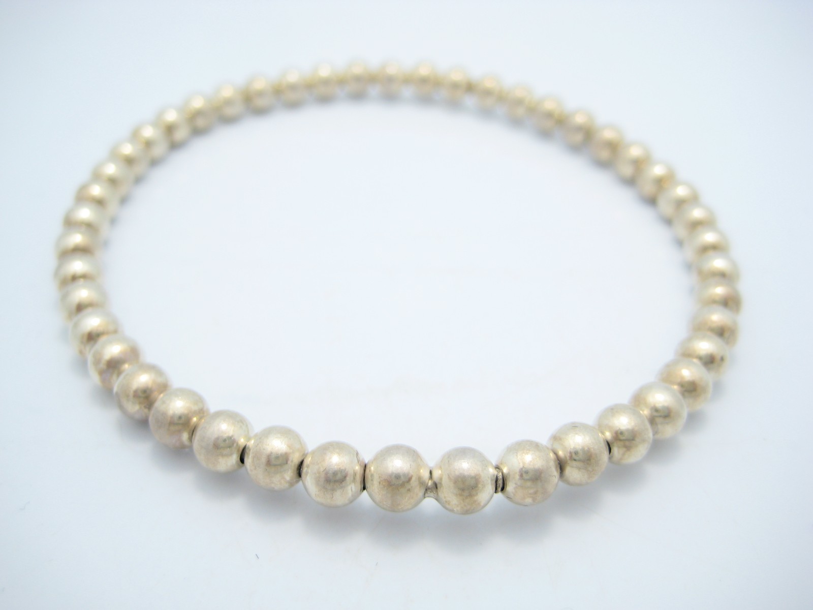 Sterling Silver 4.9mm Beaded Ball Bangle Cuff Bracelet