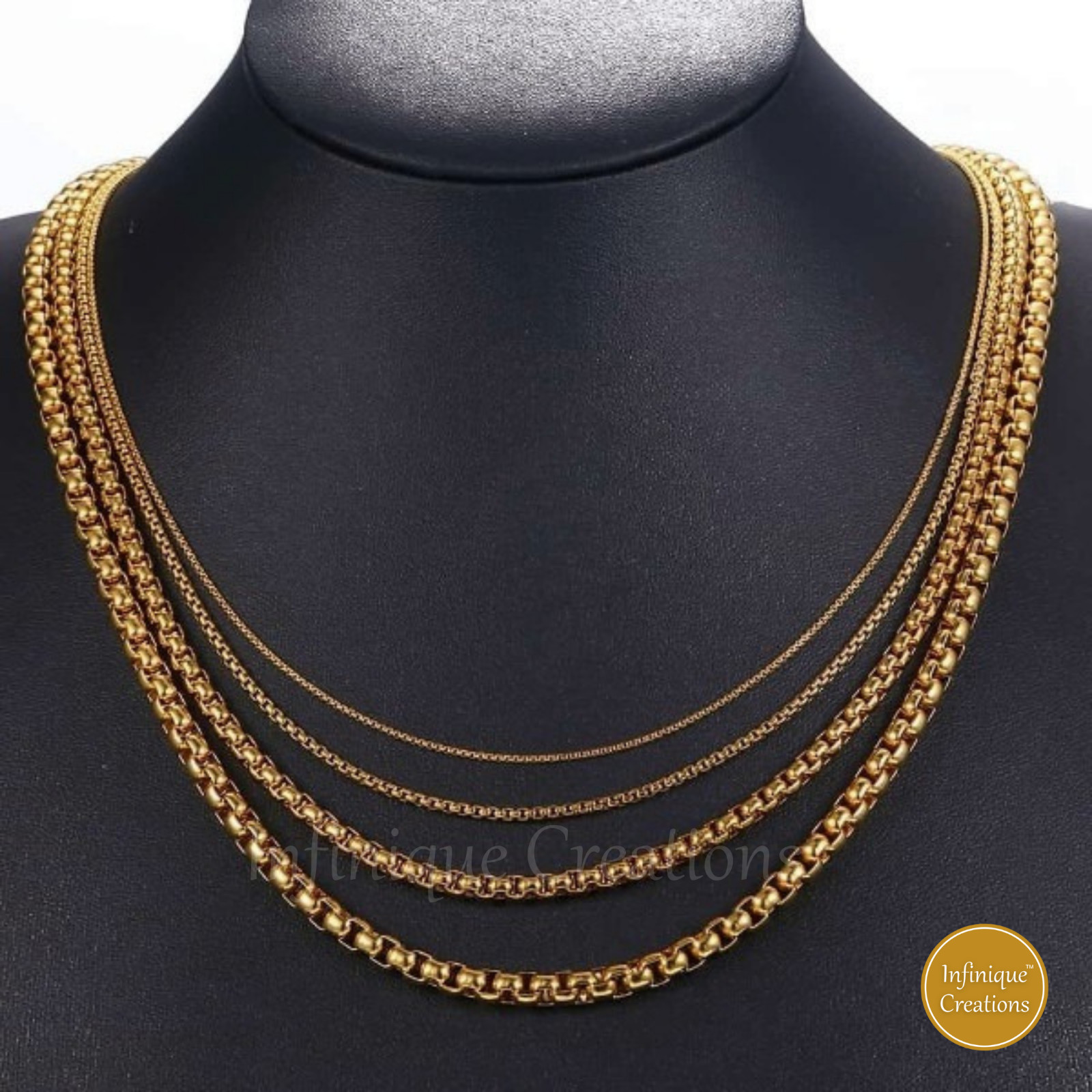 Stainless Steel Round Box Chain 18k Gold Plated 7-38″ Bracelet Necklace 1.5-5mm