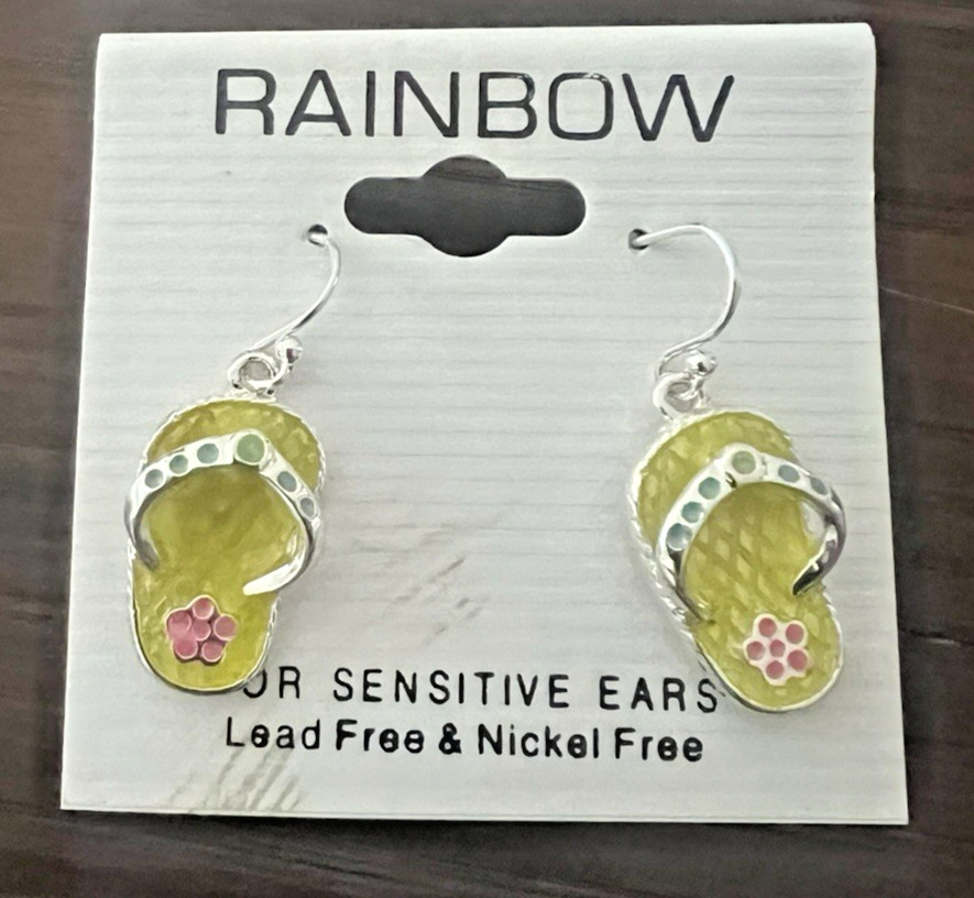 Flip Flop Earrings dangle Sandals Yellow Beach Hypoallergenic Adorable