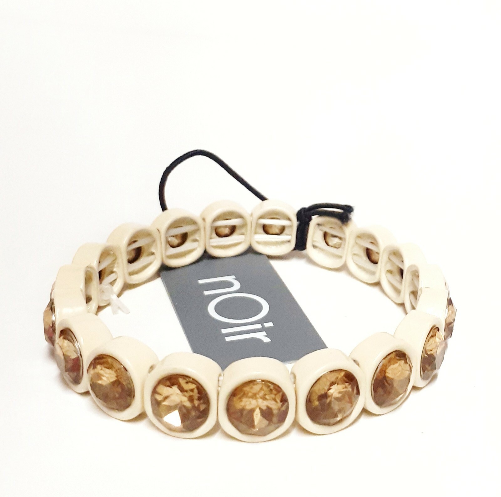 Noir Jewelry Colorful Crystal Brulee Stretch Bracelet Ivory Gold One Size NWT