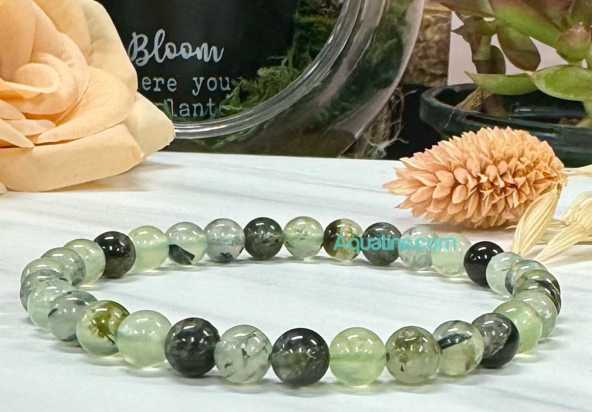 Prehnite 6mm Natural Crystal Bead Stretch Bracelet CUSTOM SIZING