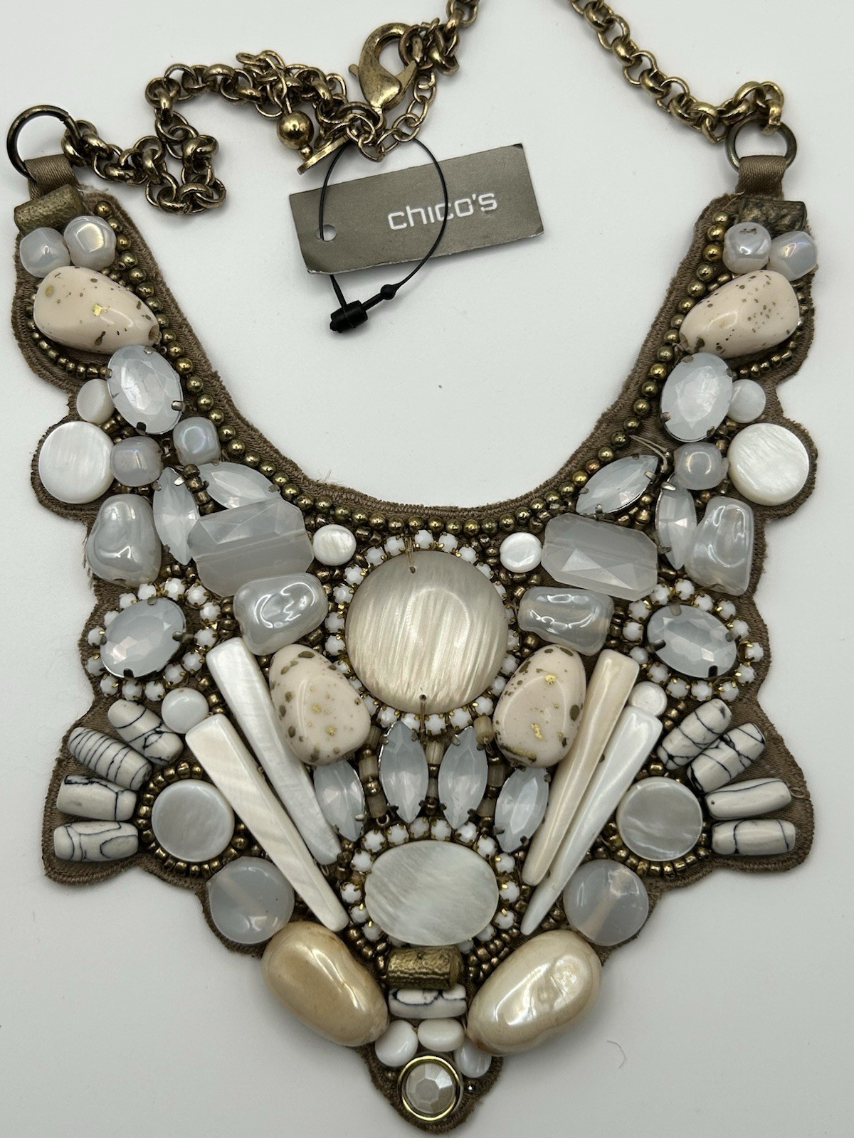 Chicos Six Necklace Lot Boho Beach Summer Stone Wood Beige Bib Bold Anniversary