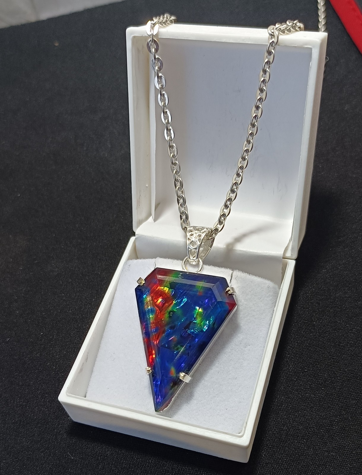 Ammolite Doublet 59.15 Ct Natural Gemstone Solid Silver Fancy Rainbow Pendant