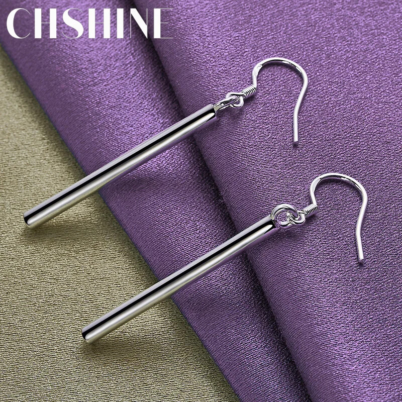 CHSHINE 925 Sterling Silver Smooth Cylinder Earrings For Women Charm Jewelry