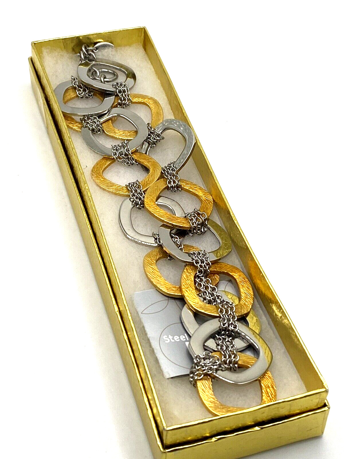 Steel By Design QVC Necklace Gold & Silver Tone Stainless Steel Square Links