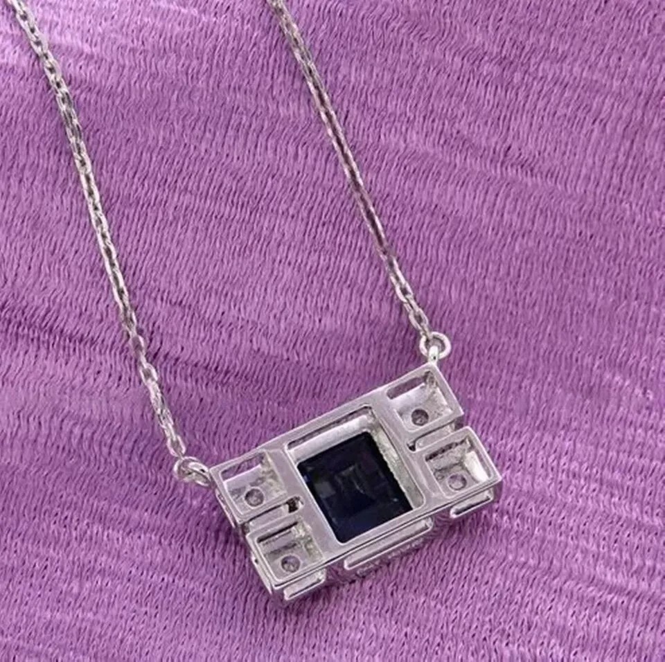 Emerald Cut Simulated Blue Sapphire Women’s Charm Pendant 14k White Gold Plated
