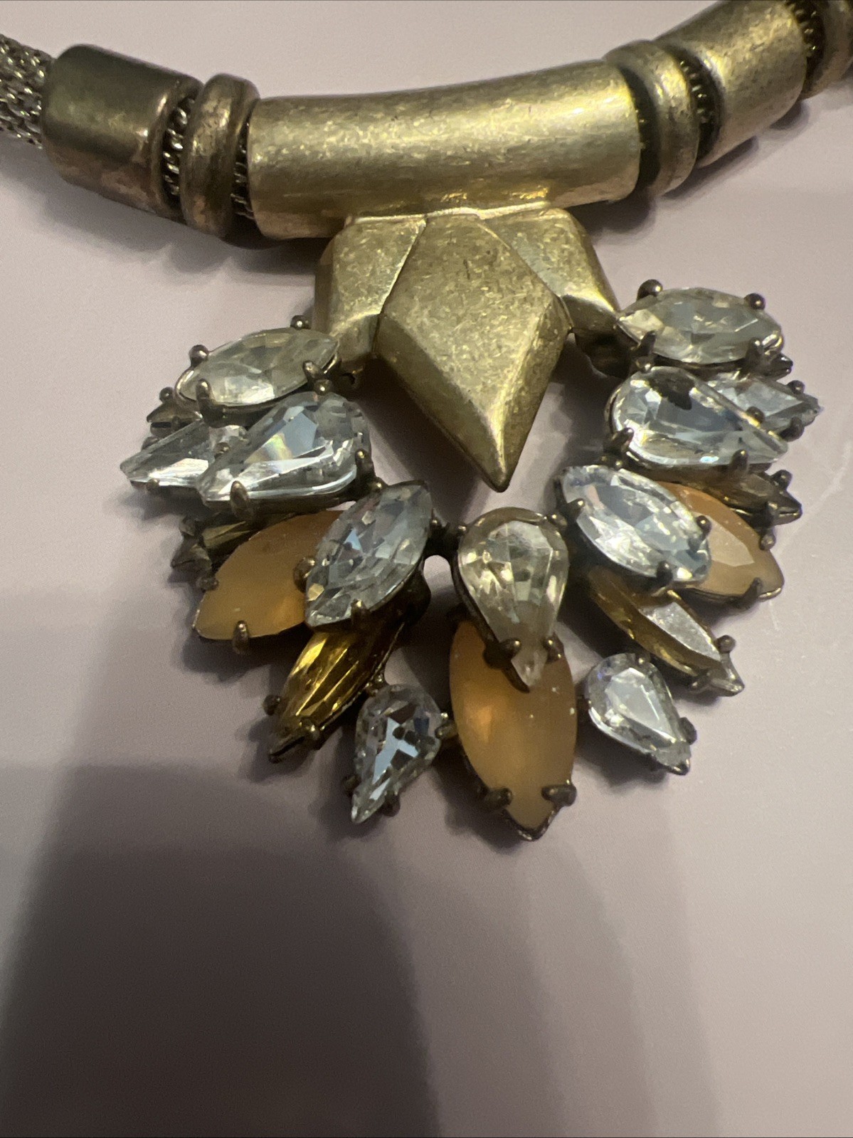 STELLA & DOT Designer Signed Gold Vintage & Faceted Stone Statement Necklace