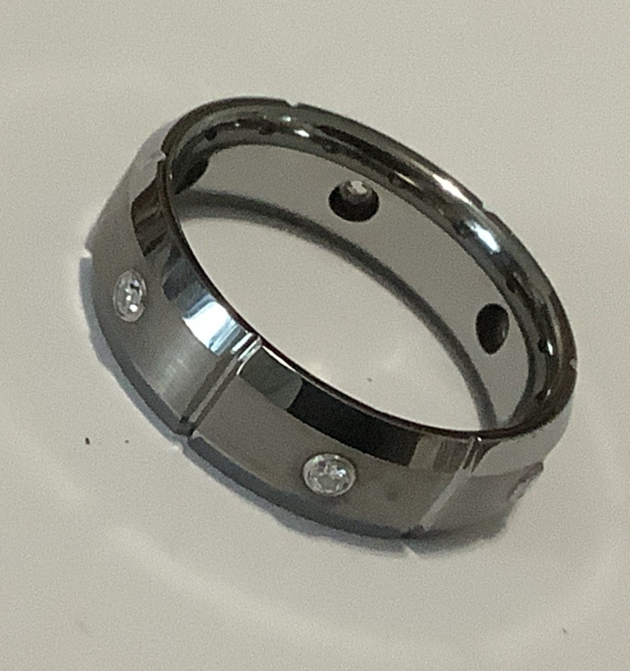 Tungsten Grooved Multi CZ Gems Beveled 8mm Wide Size 11.5 In (5)