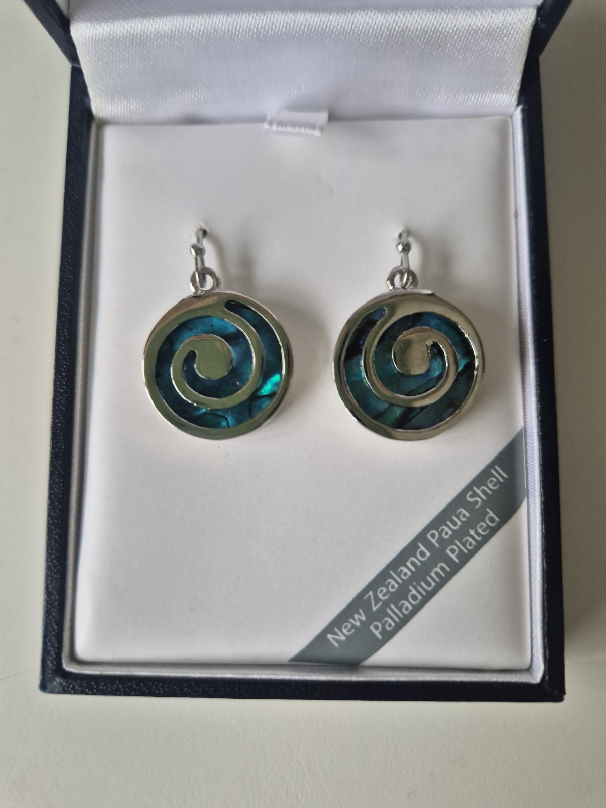 Aqua Blue Paua Shell Earrings Silver Palladium Plate New Zealand Stunning Gift
