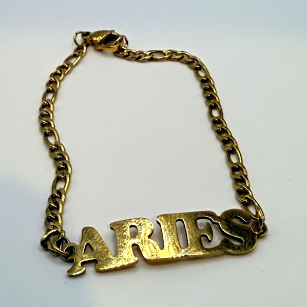 Gold Tone Aries Zodiac Rope Chain Charm Bracelet Dangle Lobster Closure