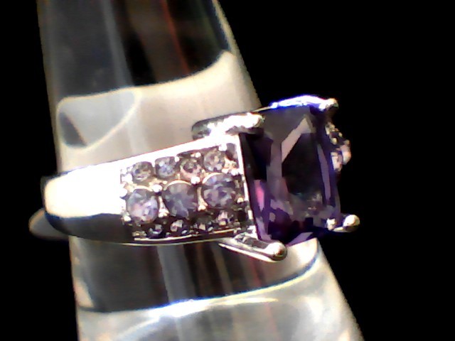 “Quality” Purple Amethyst & Austrian Crystals 18Kt. White Gold Filled Ring Sz. 8