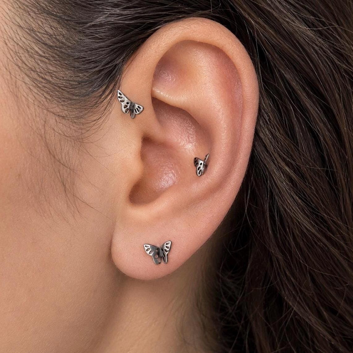 16g/18g/20g Titanium Butterfly Cartilage Stud – Helix, Flat, Conch, Lobe