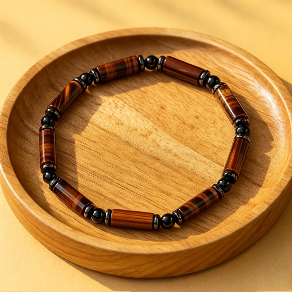Tiger Eye Cylinder Hematite Men’s Bracelet Career Success Spiritual Jewelry NEW