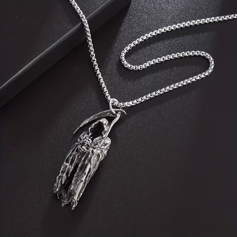 Unique 925 Sterling Silver Gothic Hellbringer Scythe Grim Reaper Charms Necklace