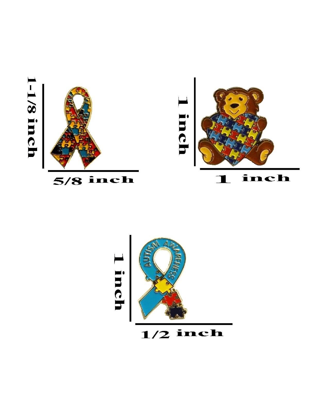 12 Piece New Designs Autism Awareness Colorful Puzzle Pieces Lapel Hat Pin 12P01