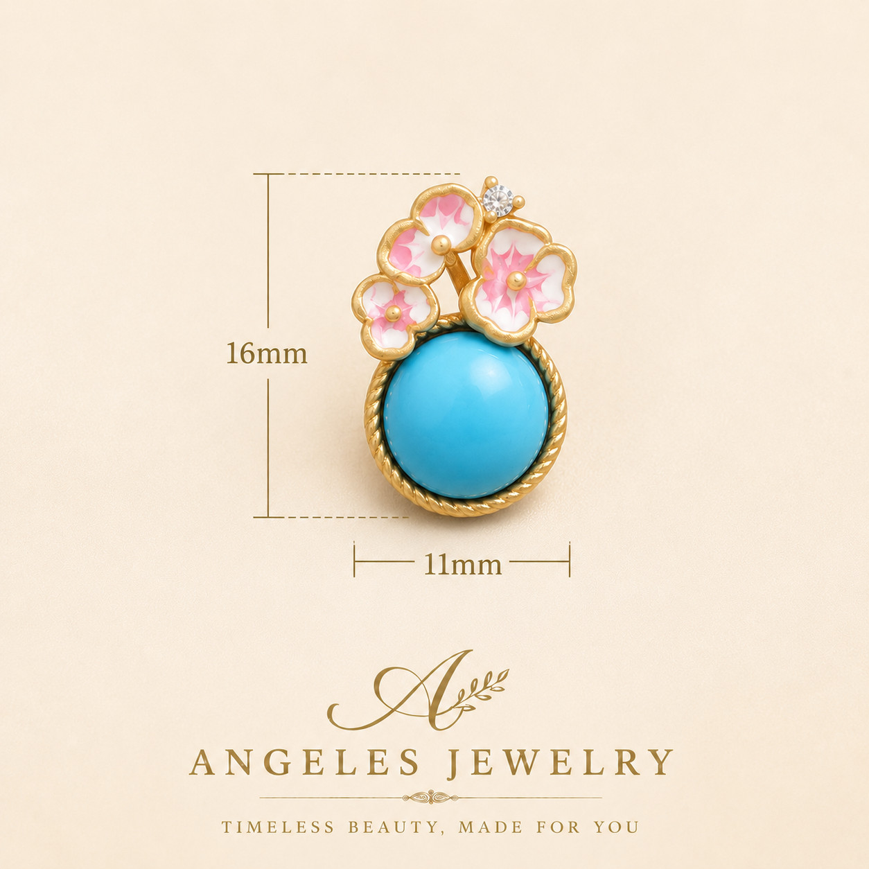 Bohemian Turquoise Gemstone Stud Earrings – Dainty Flower Shape 18K Gold Plated