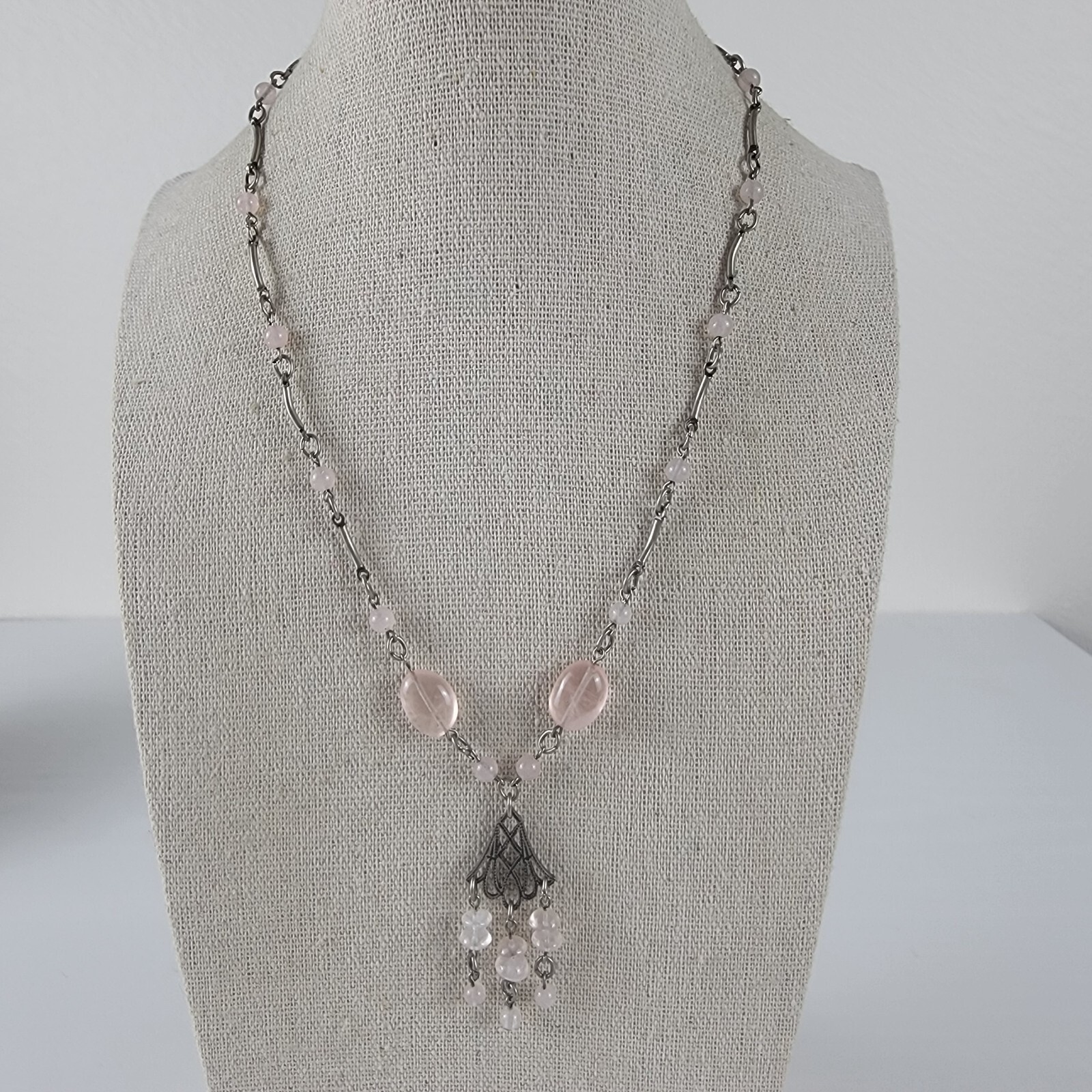Bellagio USA Pink Crystal Necklace 17 Inch Silver Tone Bar Link Lobster Clasp