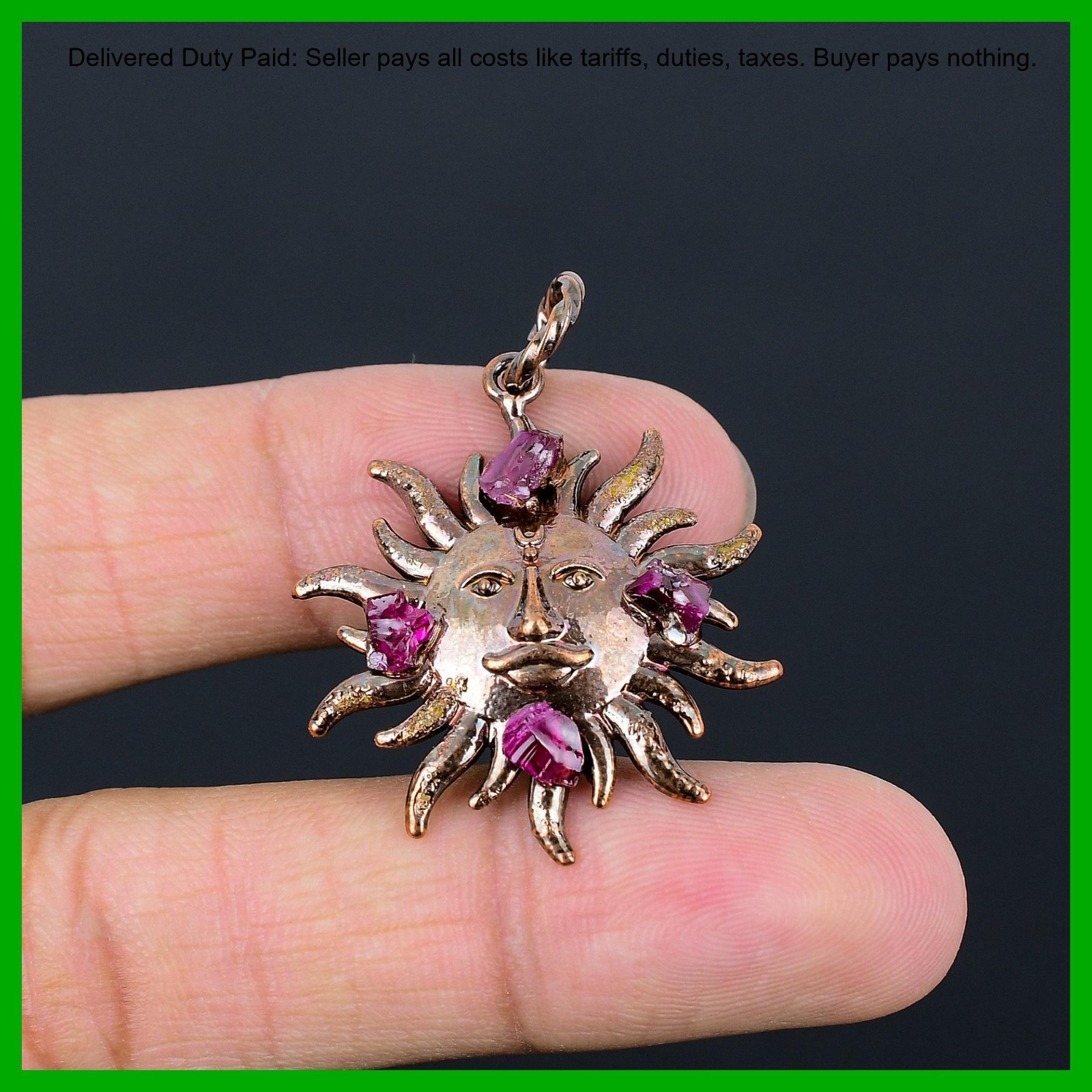 Copper Pink Tourmaline Rough Stone Electroformed And Sun Wife Pendant Jewelry